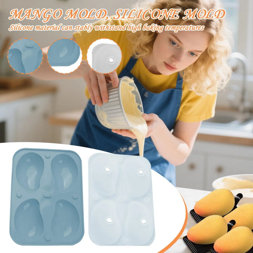 3D Mango Silicone Mold 4-Cavity Food Grade Mousse Cake Molds Kitchen