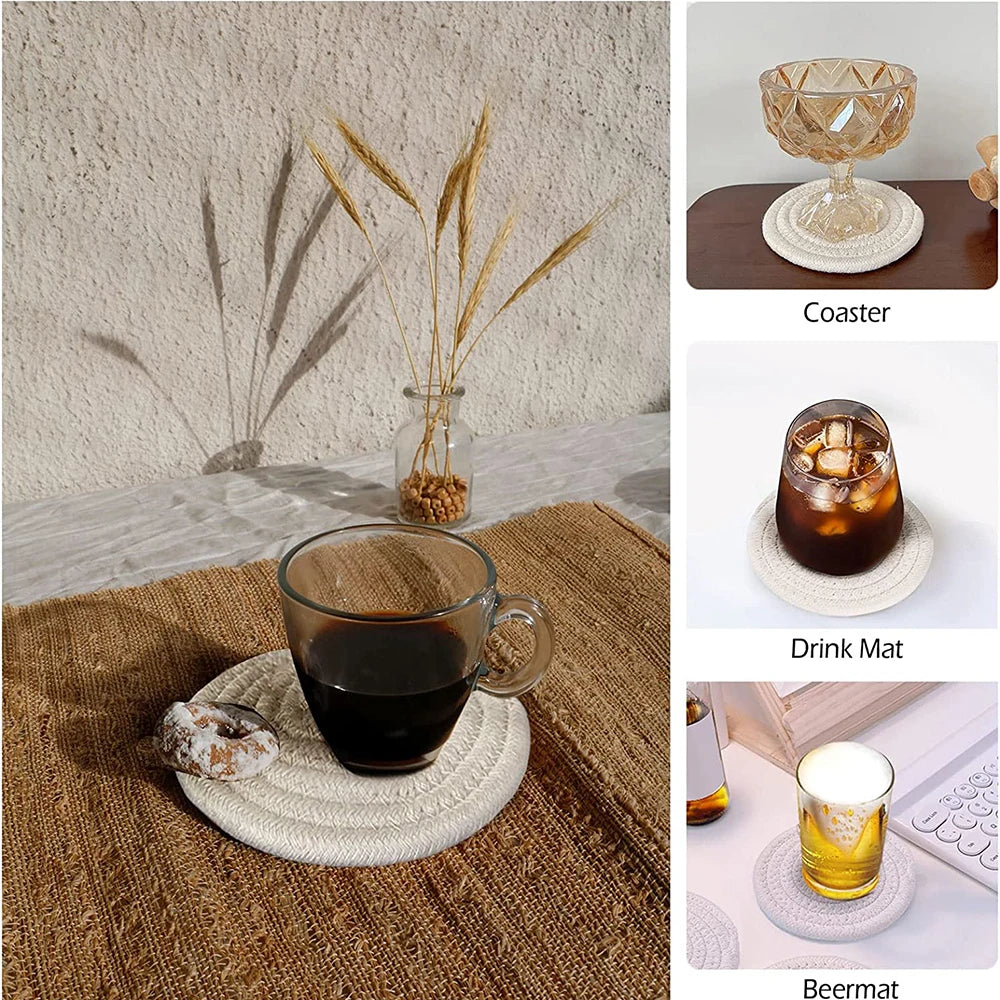 1PC Cotton Thread Cup Mat 12cm Round Coaster Knitting Table Mat Pot Holder Coffee Drink Tea Cup Woven Anti-Scalding Mat Zpaxo