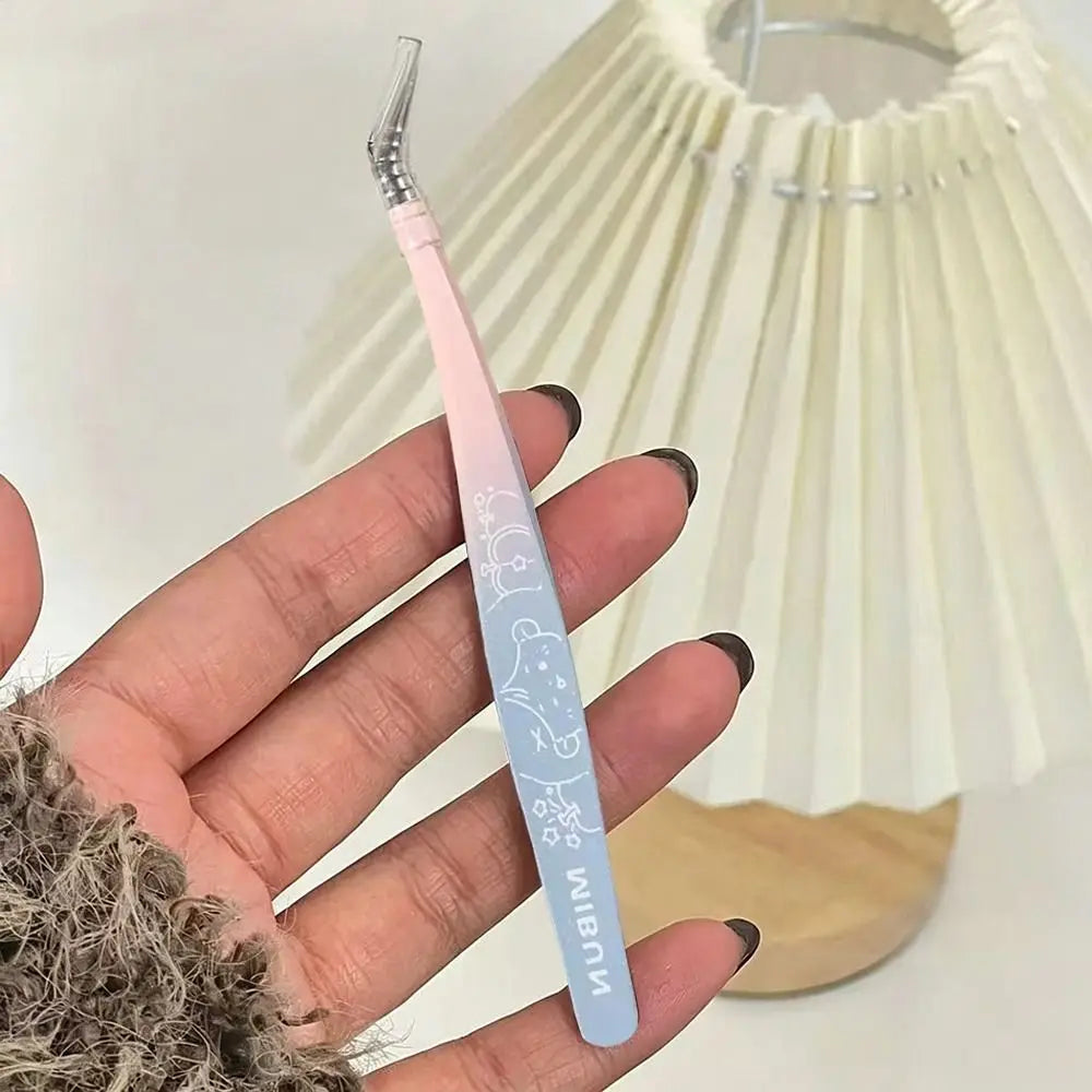 Metal Curved Stickers Tweezers High Precision Cartoon Lashes Extension Tweezer Anti-static Eyelash Curler Beauty Makeup Tools Zpaxo