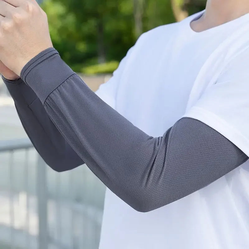 1Pair 2026 Summer Ice Silk Men's Loose Sunscreen Sleeves UV Gloves Zpaxo Dark Gray
