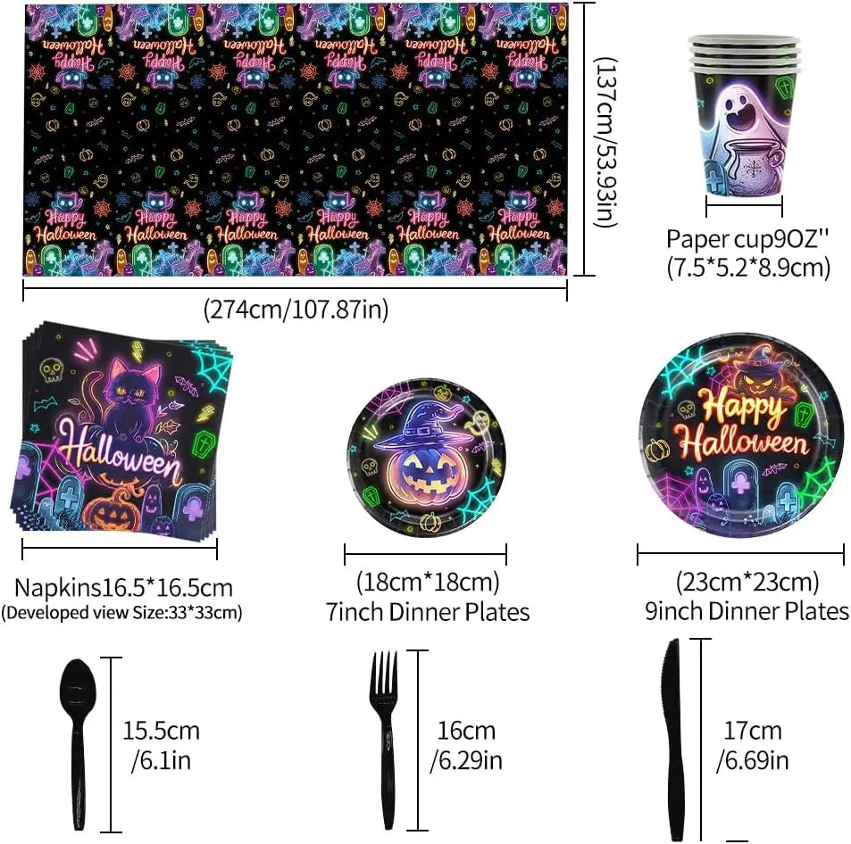 Glowing Disposable Halloween Tableware Complete Fluorescent Plates