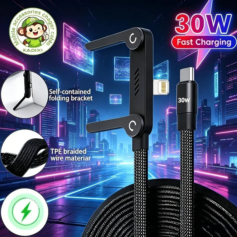 MFI Certified Side-folding Stand Type-c Lightning Cable Suitable