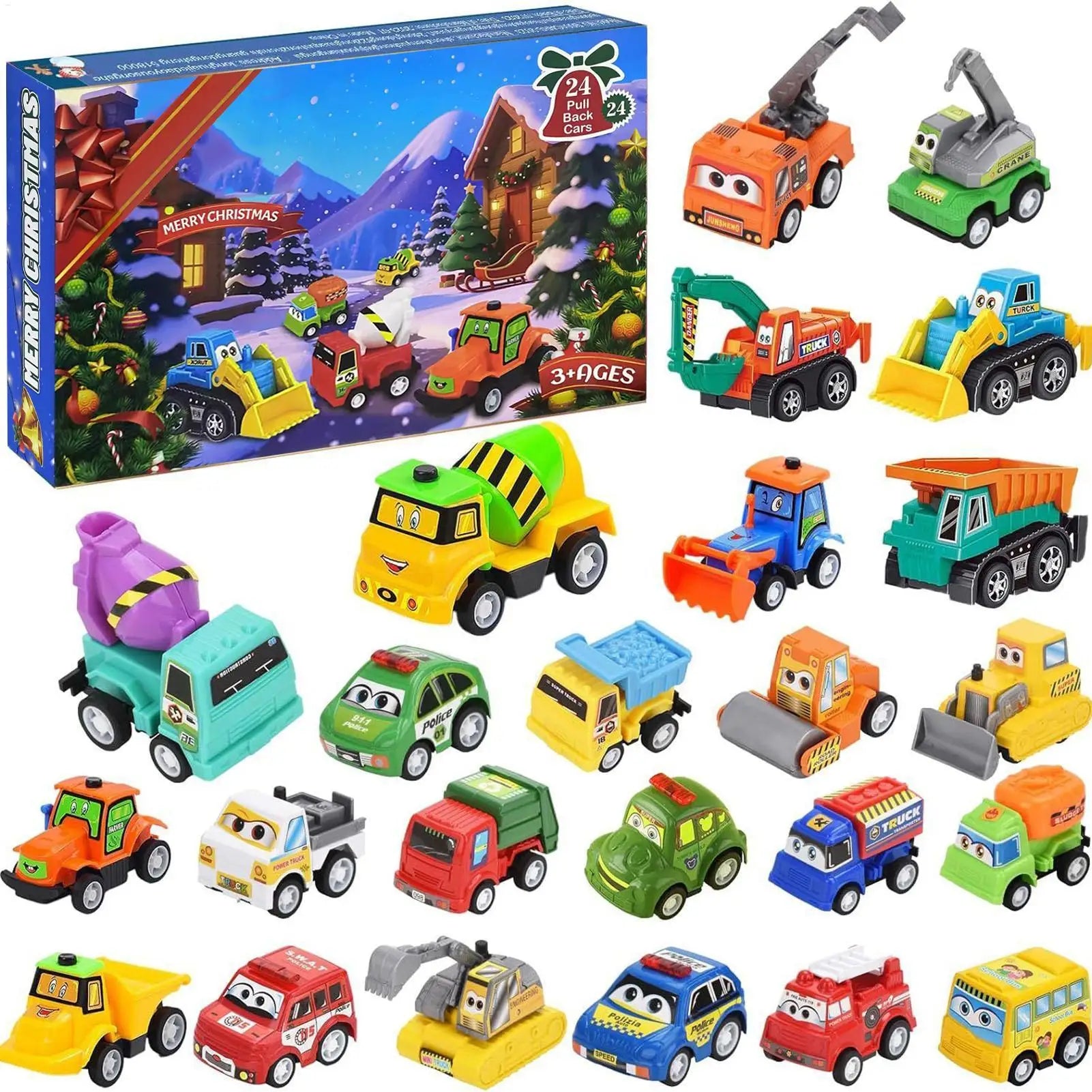 2025 Christmas Countdown Calendar 24 Days Pull Back Car Toy Advent