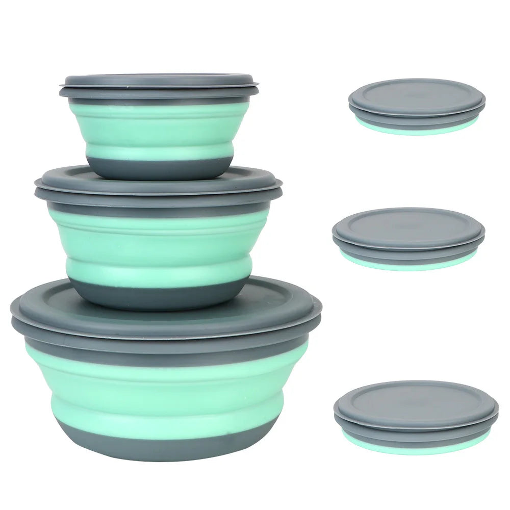 Silicone Folding Lunch Box Lid Portable Picnic Camping Bowl Kitchen