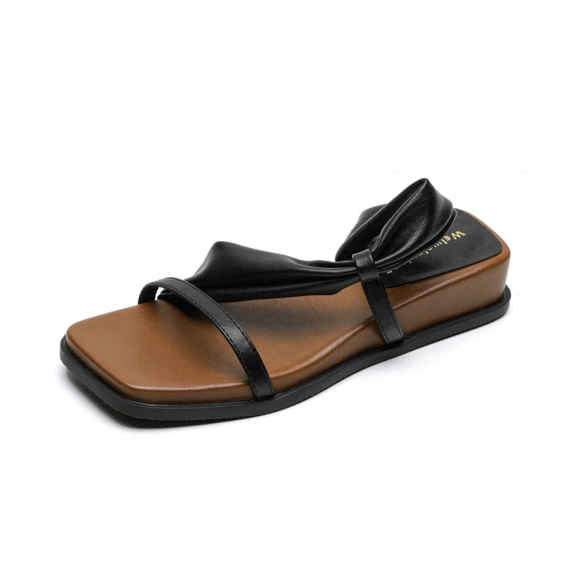 Women Platform Square Toe One Strap Slide Sandals Outdoor Wear French Zpaxo 281-1 Black 35 China Mainland