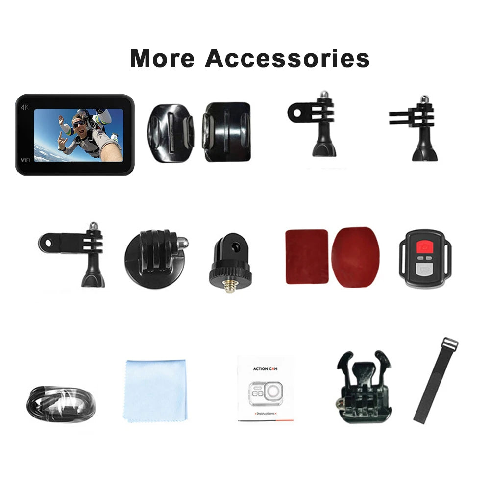 V9 4K Wifi Anti-Shake Camera 60FPS Waterproof Sports Camera with Remote Control Dual Screen Touch Control 170° Wide Angle Pro DV Zpaxo