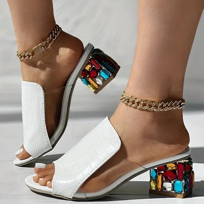 Women Crystal Sandals 2024 New Spring Summer Open Toe Sandals Square Heels Beach Fashion Sandals Women Sandalias De Mujer Zpaxo