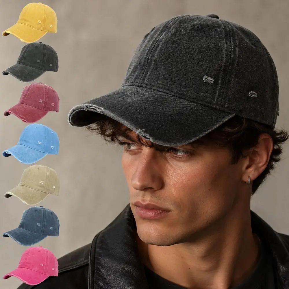 Ripped Brim Broken Hole Baseball Cap Visor Washed Cotton Baseball Hats Adjustable Casual Sunscreen Hats For Man Women Unisex Zpaxo