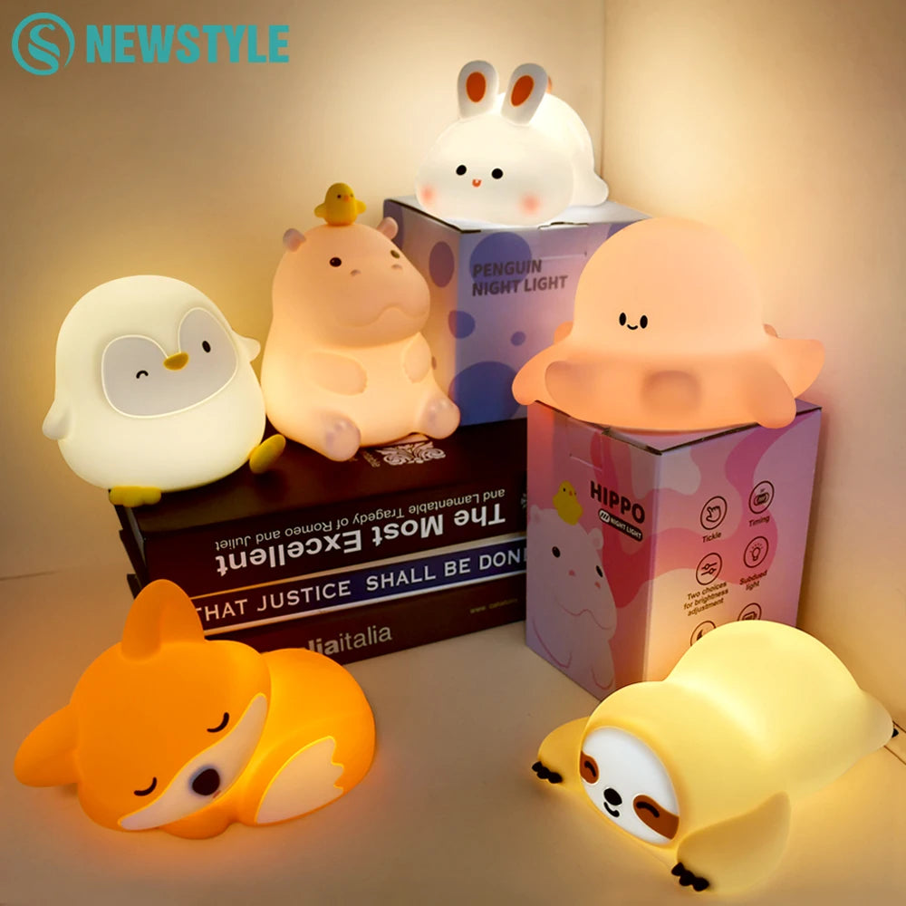 Cute Silicone Squishy Night Lamp Fox Rabbit Dimmable Nursery Nightlight Rechargeable Timing Bedside Table Lamp With Touch Sensor Zpaxo