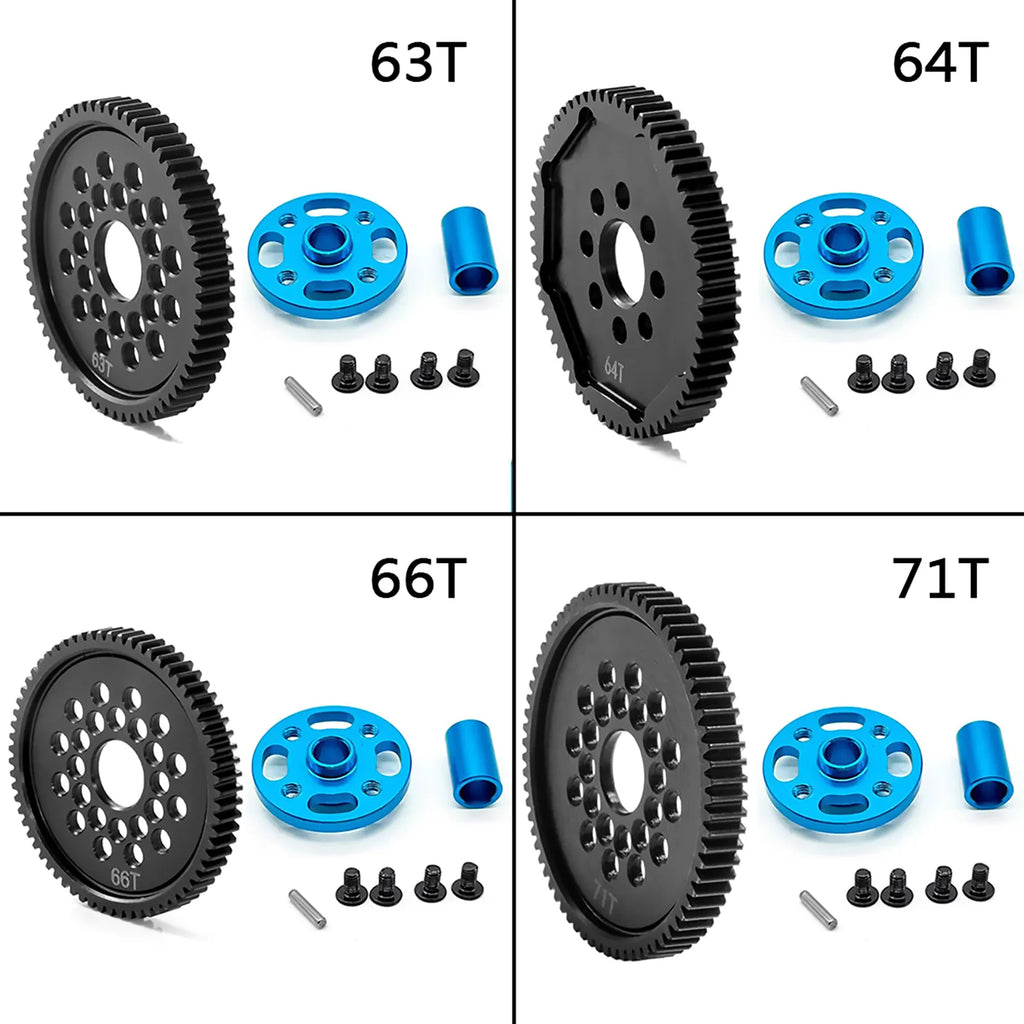 Aluminum High Speed Spur Gear With Gear Mount Kit Upgrade Parts For Tamiya TT02 TT-02 RC Car Accessories Replace 63T/64T/66T/71T