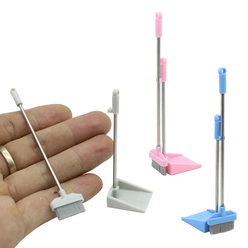 1 Set 1:12 Dollhouse Miniature Broom Dustpan Kit Doll Home Cleaning Tools Decor Toy Micro Life Scene Decoration Props Zpaxo