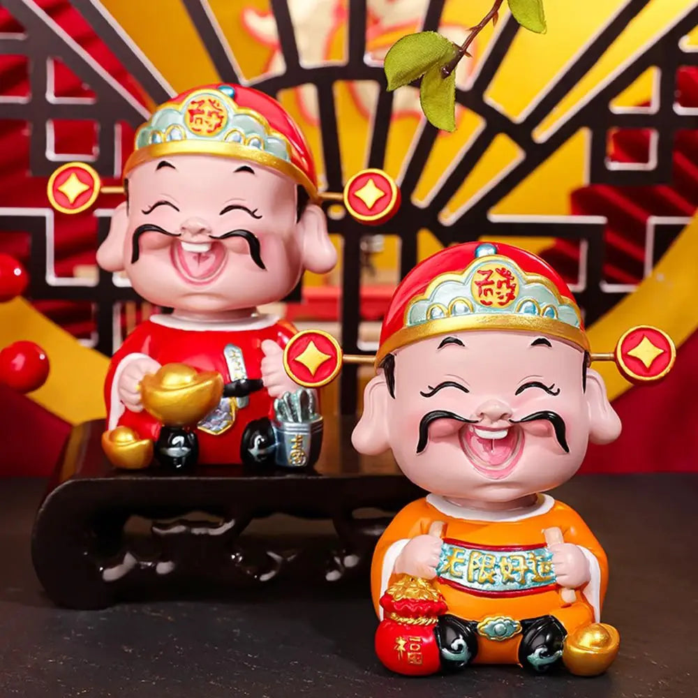 Cartoon Chinese God of Wealth Figurine Resin Mini God of Fortune Figurine Blessing Lucky New Year Statue Home Office Accessories Zpaxo