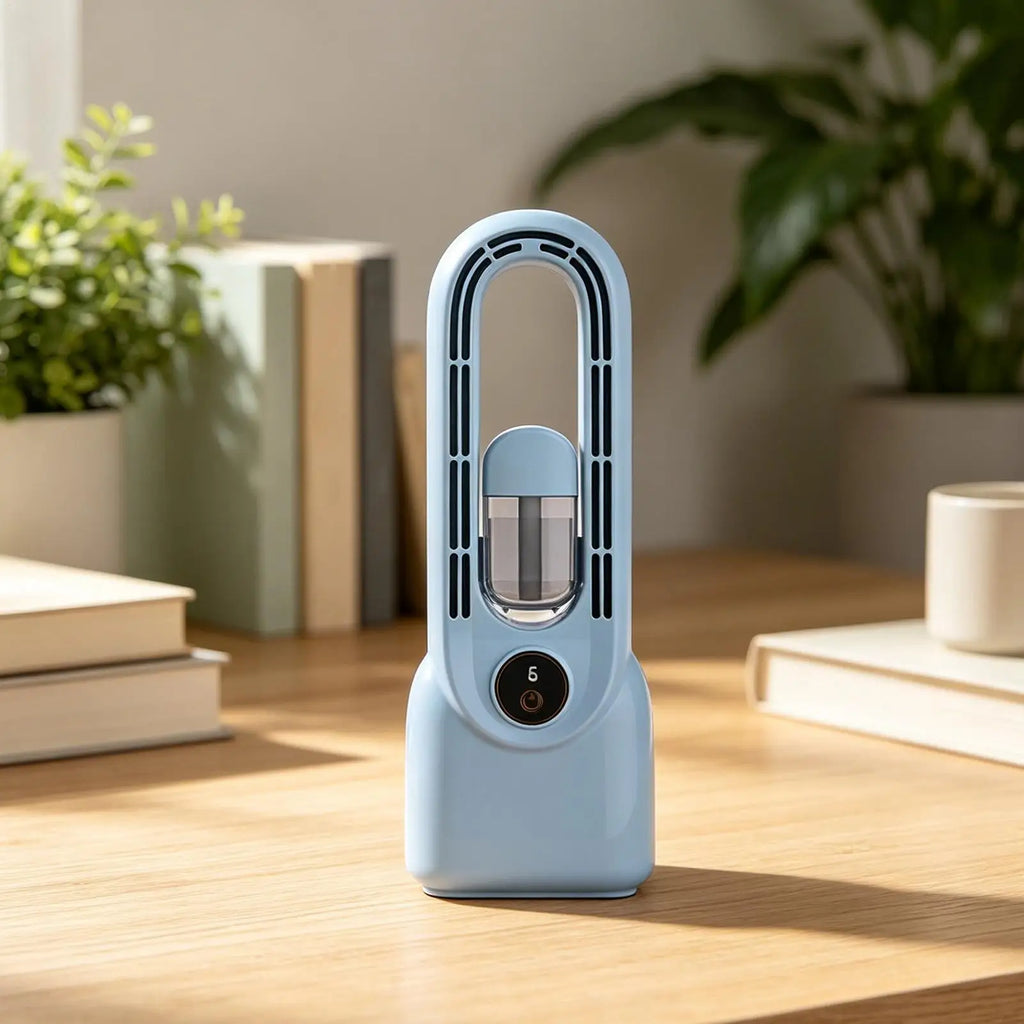 Desk Fan Rechargeable 6-Speed Bladeless Wind Blower Type-C Charging 1500mAh Quiet Personal Misting Fan For Office Home Bedroom Zpaxo