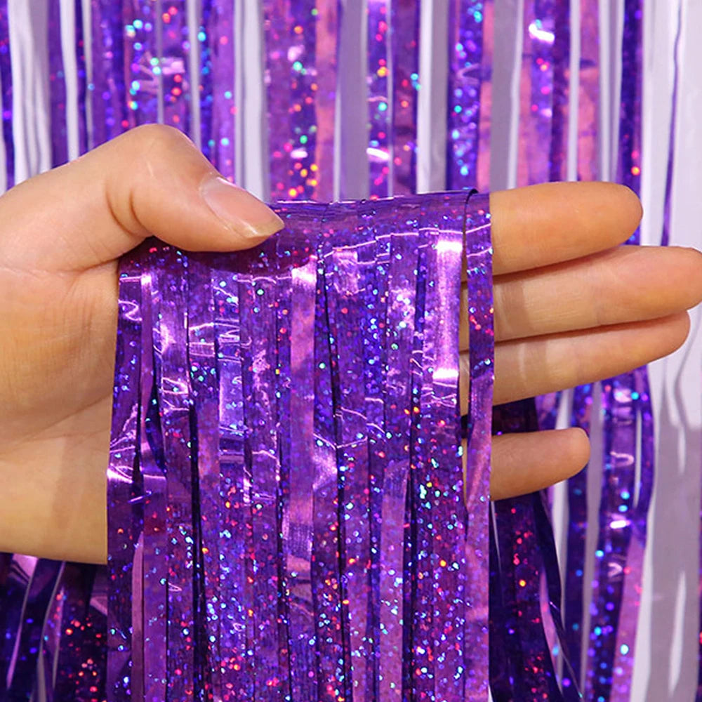 2M Glitter Pink Metallic Foil Tinsel Curtain Backdrop Birthday Zpaxo Purple