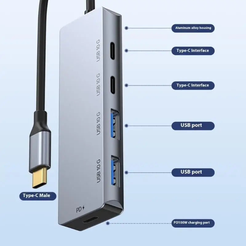 652F 4 Port USB C Expansion Dock Fast Speed 10Gbps Data Transfer Zpaxo