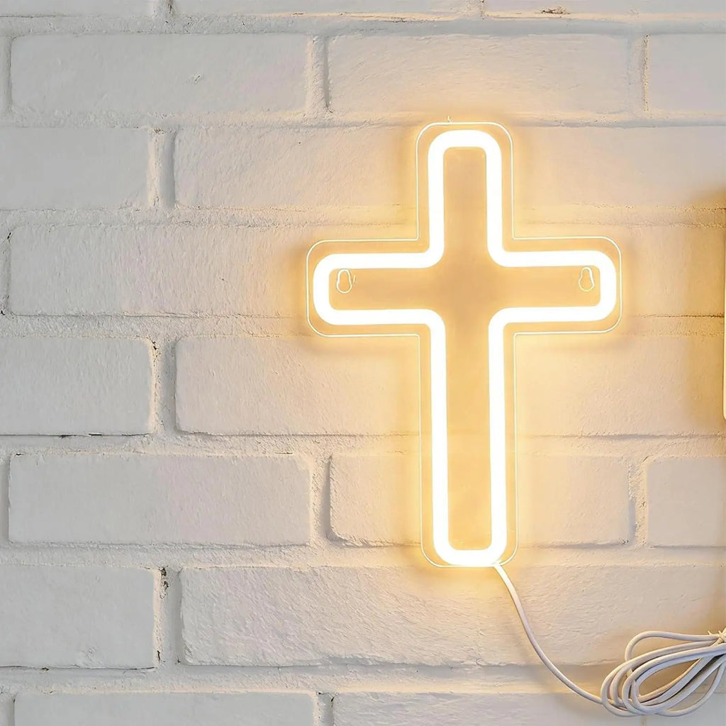 Neon Cross LED Light Wall Sign Dimmable Acrylic Crucifix Lamp Bedroom