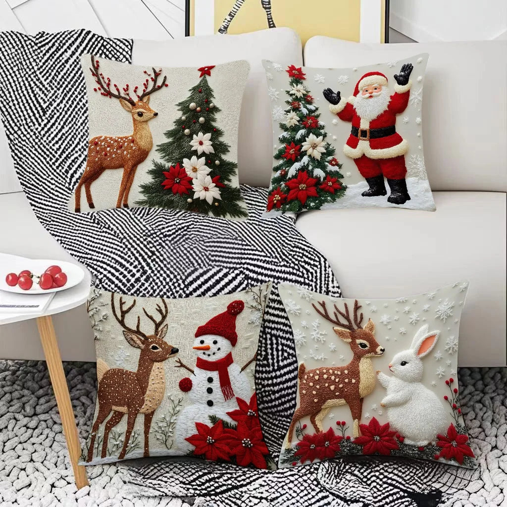 Christmas Themed Cushion Cover Holiday Decor Sofa Pillow Case Linen