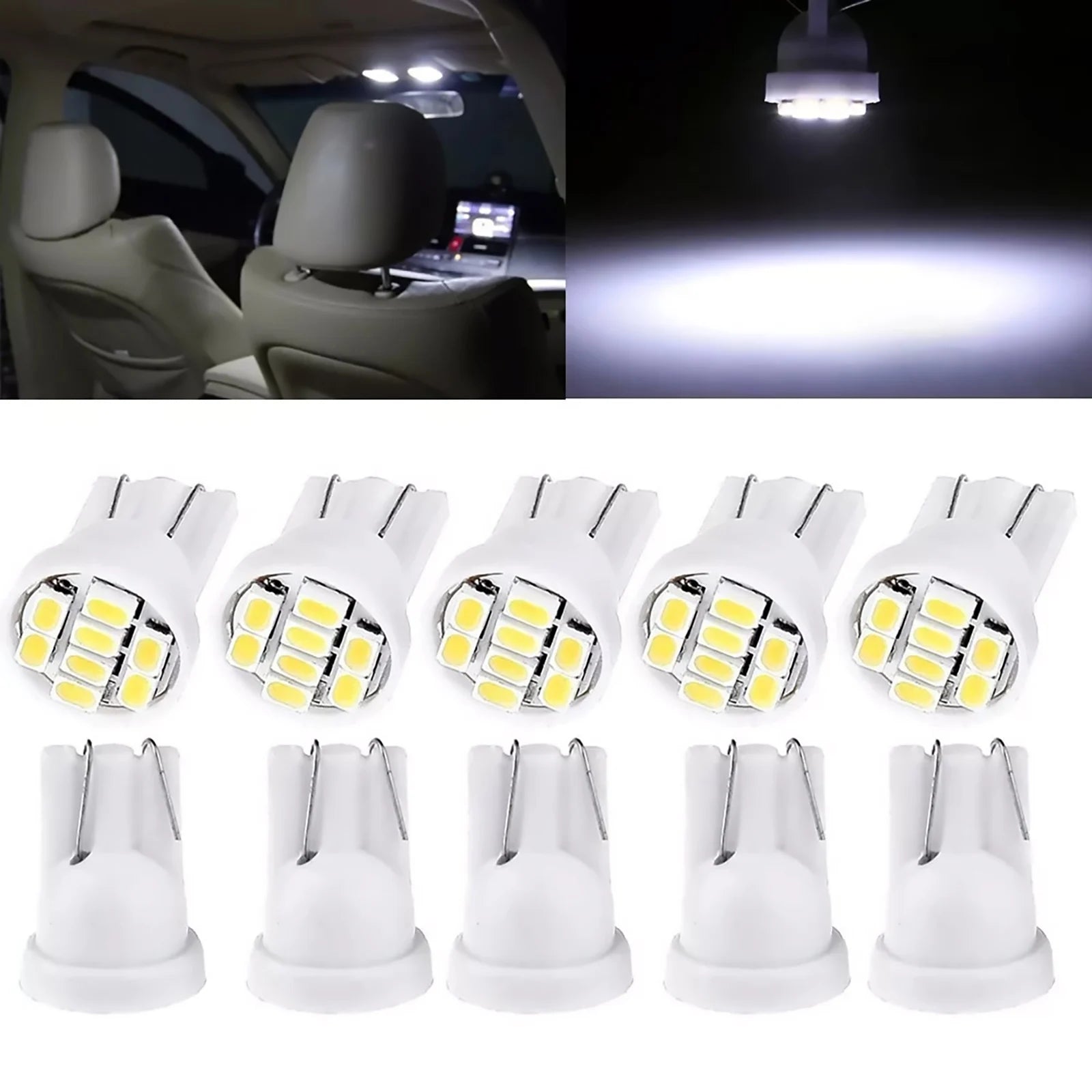 T10 White LED Bulbs 12V 8 SMD Bright Car Interior Dome Door Courtesy