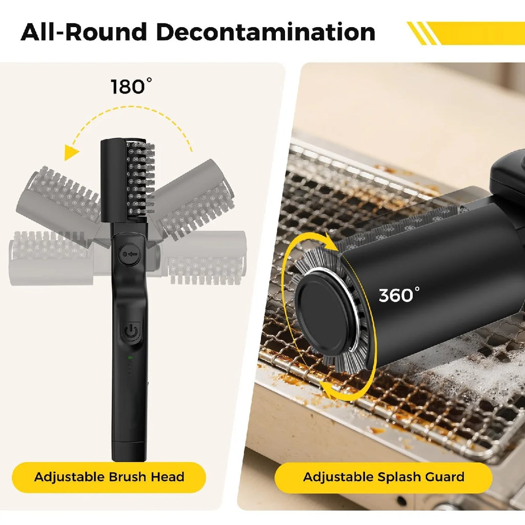 Rechargeable Electric Grill Cleaning Brush Heavy Oil Stain Remover For BBQ Grates Griddles Stove Top Rotating Scrubber Long Hand Zpaxo