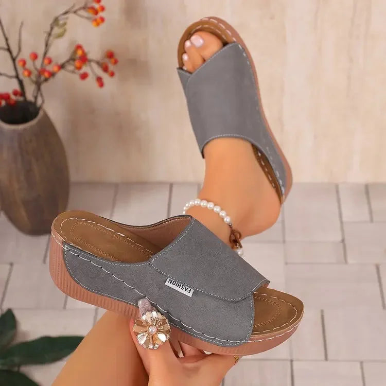 Women Slippers Thick Heel Slip-On Women Shoes 2025 New Fish Mouth Slope Heel Slippers Large Size Summer Sandals Slides Women Zpaxo