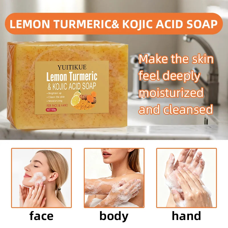 Lemon Turmeric Kojic Acid Brightening Soap 100g – All Skin Types Brightening Bar Soap Zpaxo
