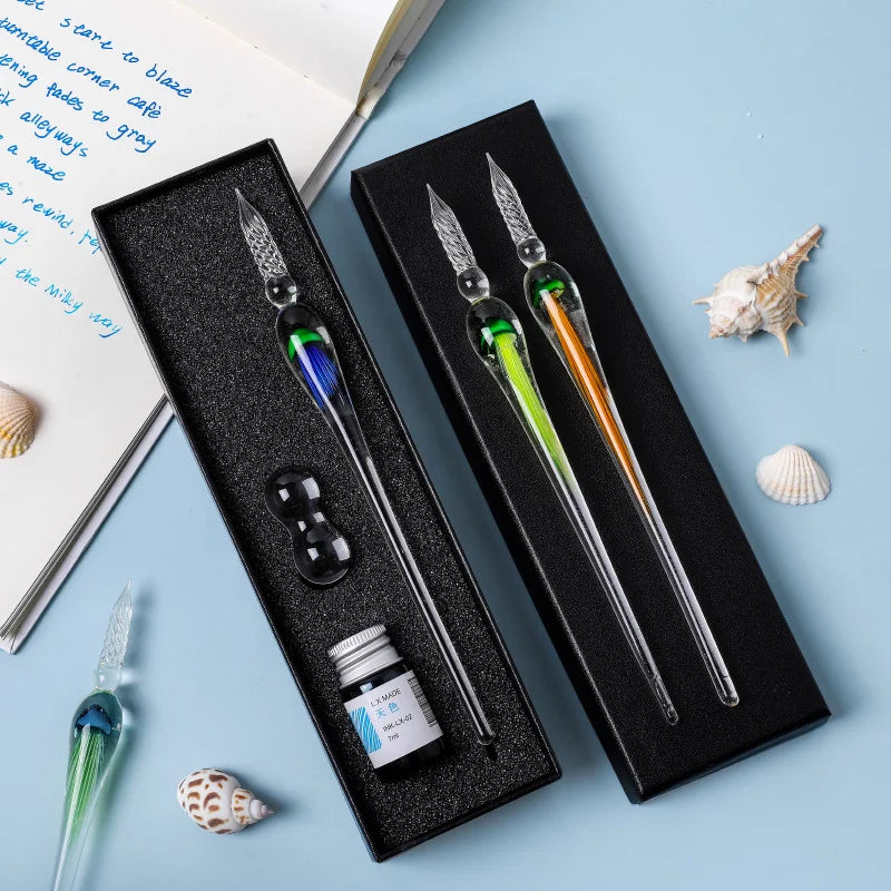 Jellyfish Glass Dip Pen Set – 3-Piece Crystal Calligraphy Gift