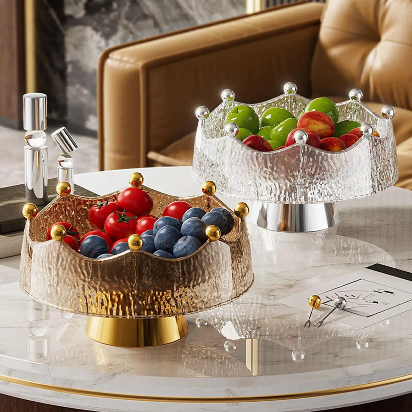 Fruit Bowl Counter 8 Forks Decorative Dish Organizer Serving Dining