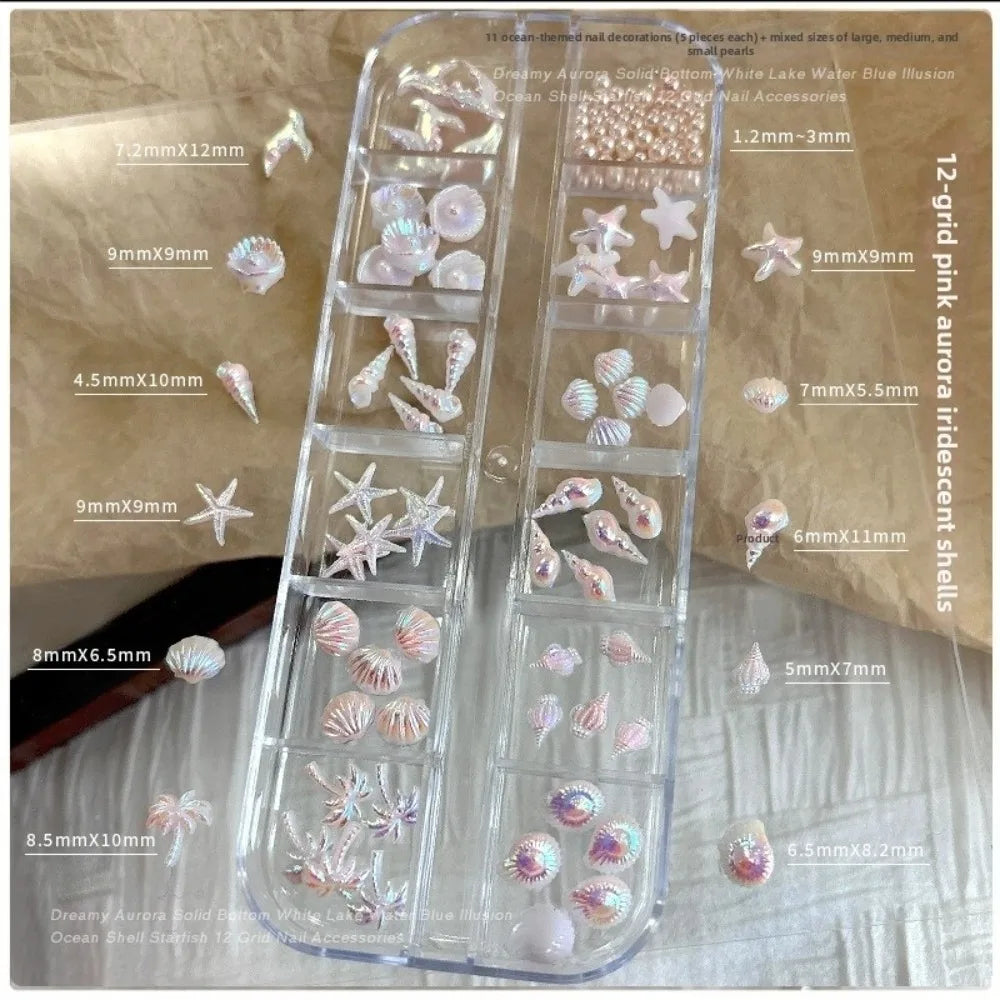 Self-adhesive Nail Art Decorations 12 Grids Box Glitter DIY Zpaxo Pink