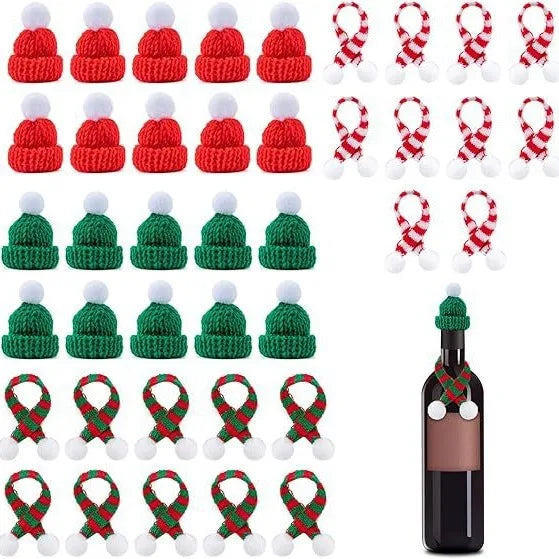 Hand-knitted Christmas Bottle Cozy Adorable Mini Scarf Hat Decor DIY