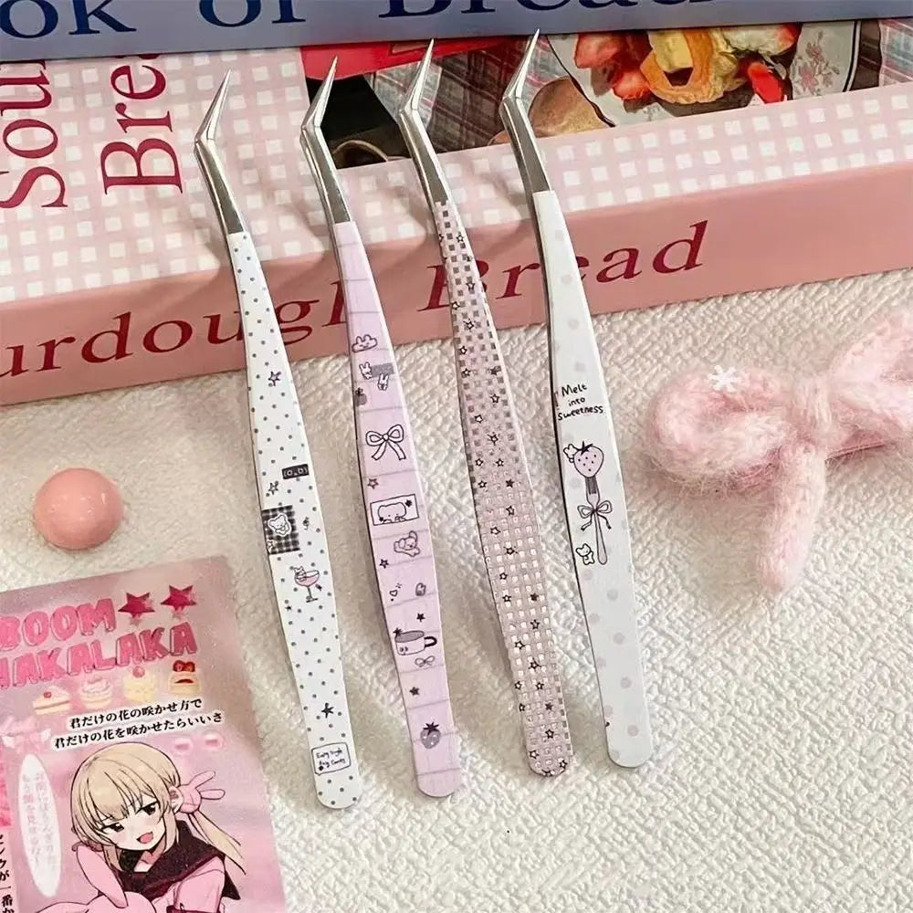 Stainless Steel Curved Stickers Tweezers Precision Cartoon False Zpaxo