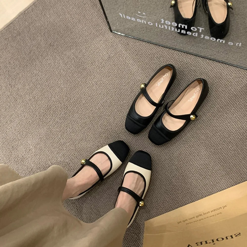 Women Flat Shoes Fashionable Versatile Square Toe French Mary Jane