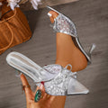 2026 Women High Heel Sandals Bowknot Mesh Shiny Designer Sandals Peep Toe Pointed Toe Shoes Brand Thin High Heels Shoes Women Zpaxo Silver 43