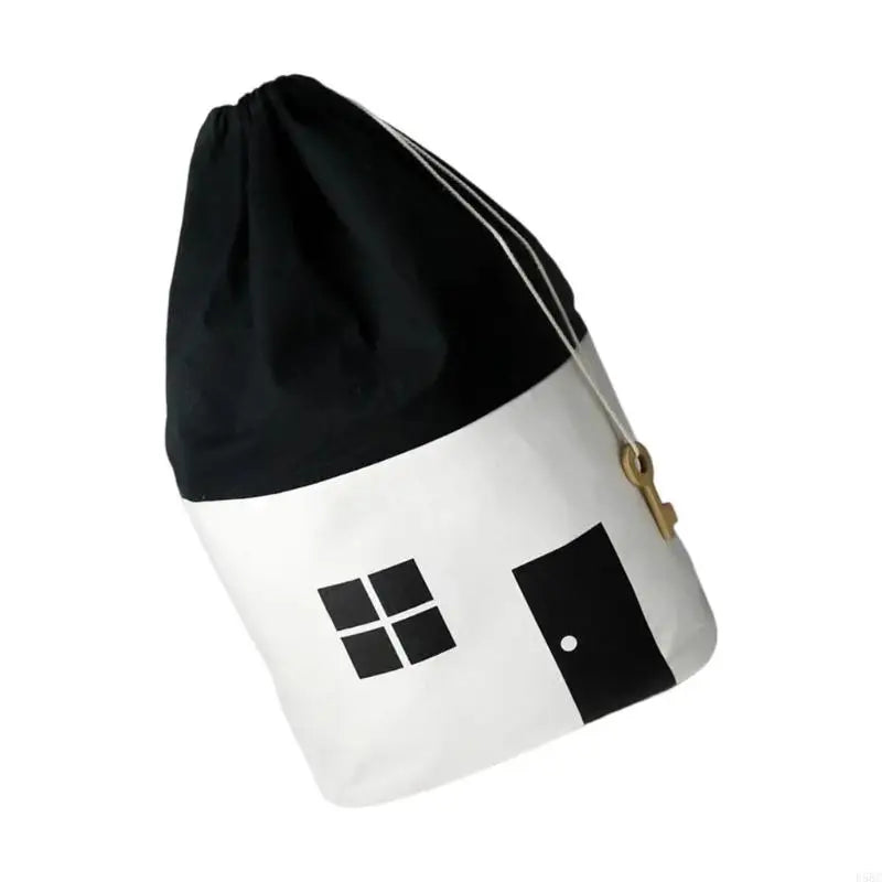 Drawstring Closure Cotton Toy Decorative House Pattern Kids Bedroom