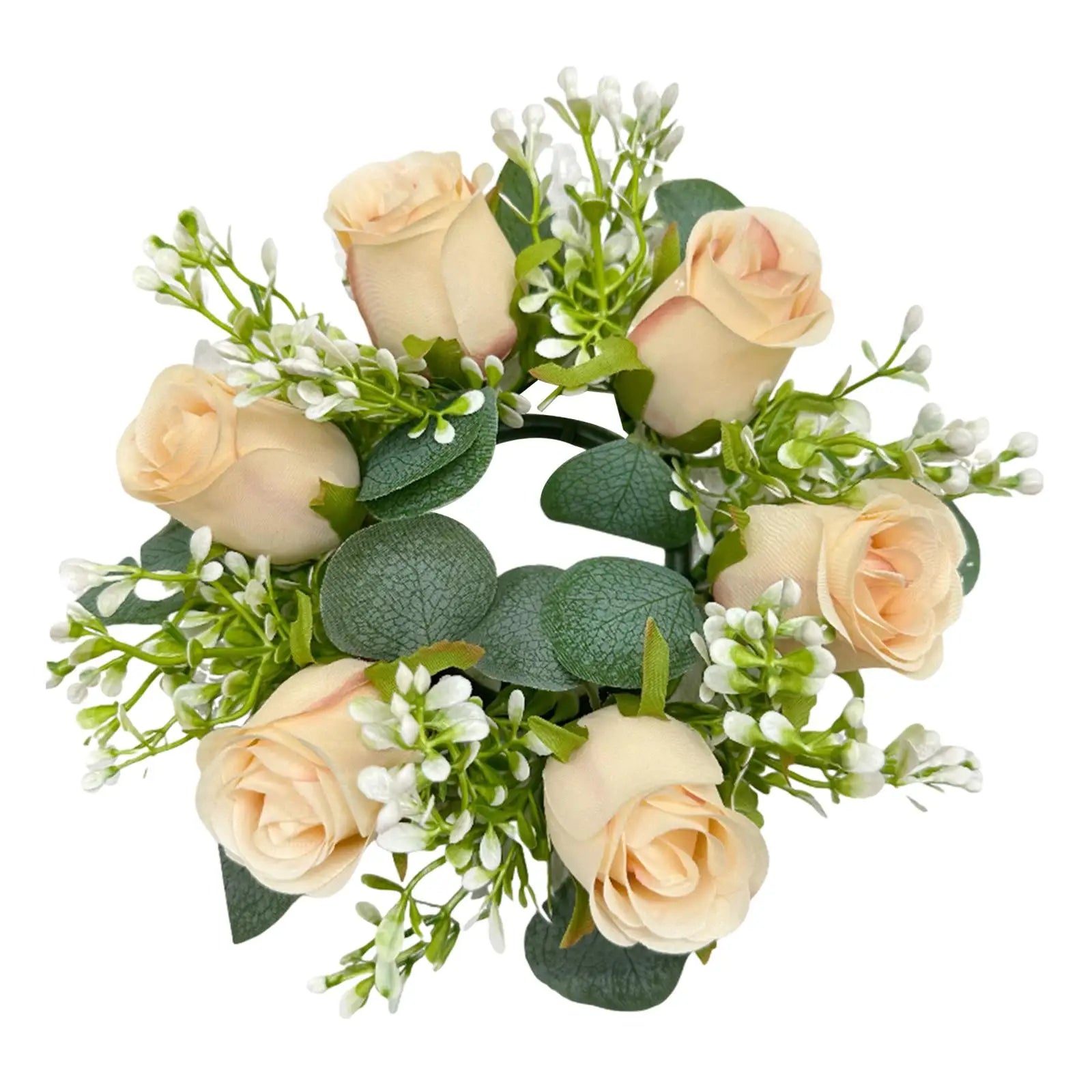 Artificial Flower Candle Ring Wreath | Pillar Candle Holder Floral Candle Ring Zpaxo Champagne