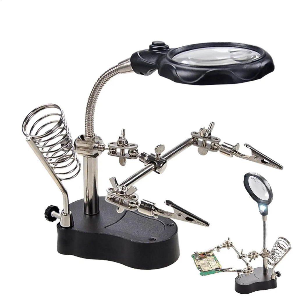 LED Helping Hands Soldering Station Magnifying Glass Clips Adjustable