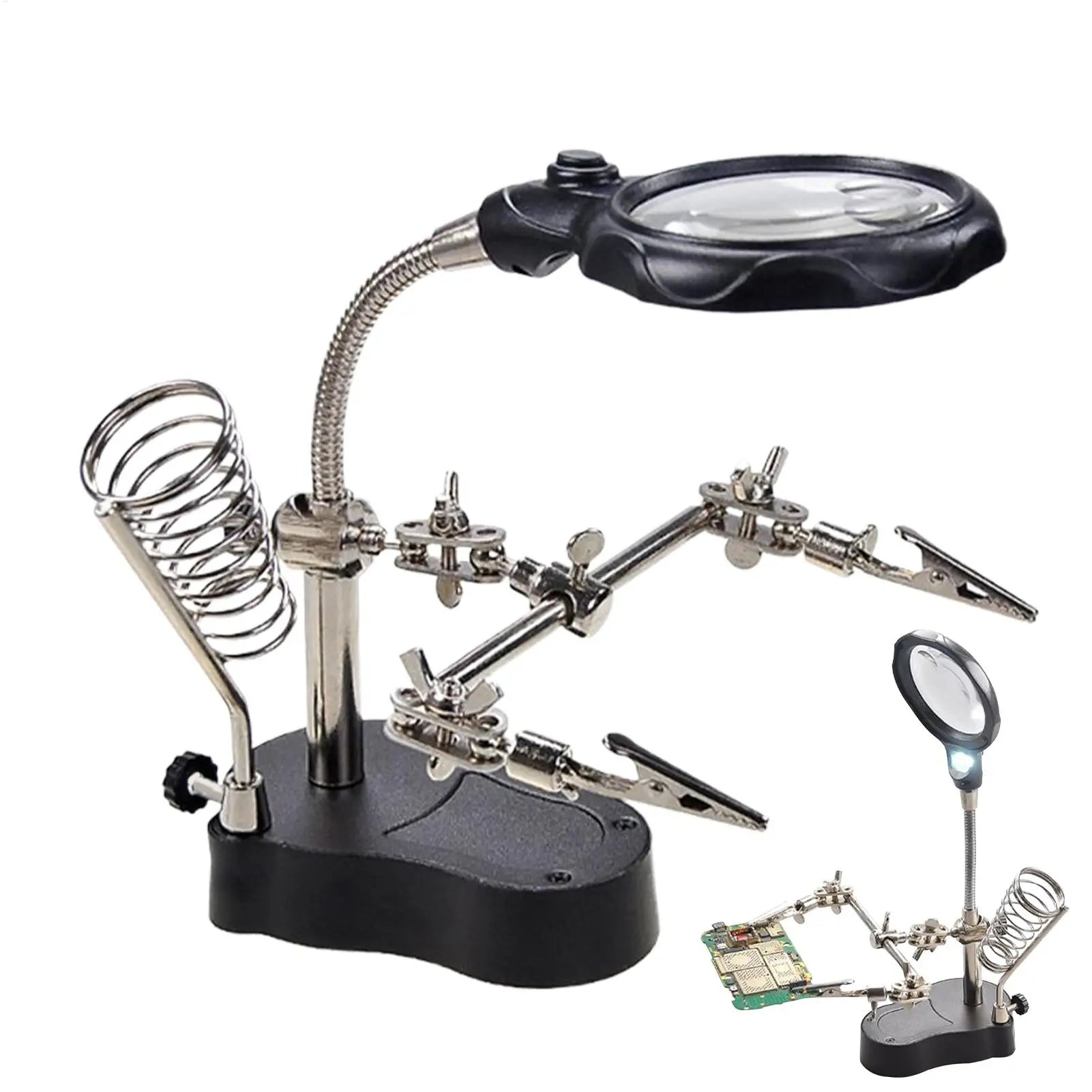 LED Helping Hands Soldering Station Magnifying Glass Clips Adjustable