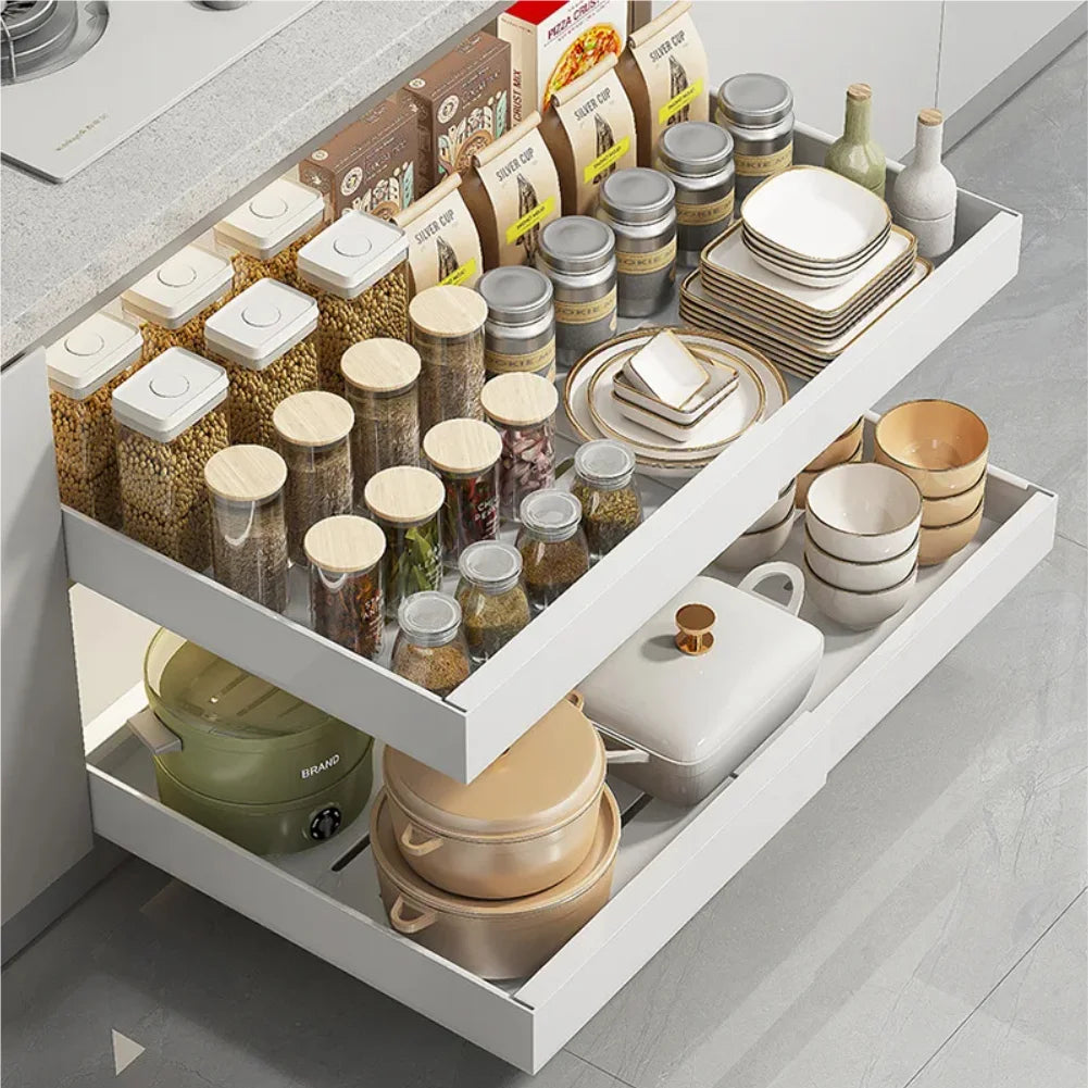 Scalable Pull-Out Kitchen Storage Rack with Slide Rails Drawer Type Storage Tray Seasoning Shelf Storage Rack Cabinets Organizer Zpaxo
