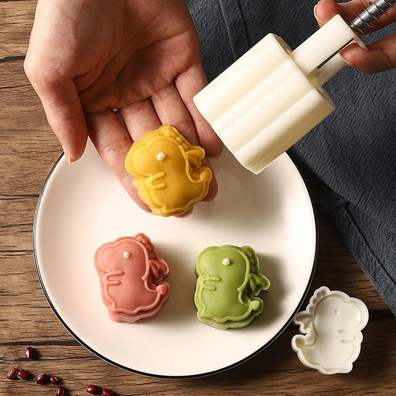 Cartoon Dinosaur Mooncake Mold Creative Patisserie Stamps Hand Press Zpaxo