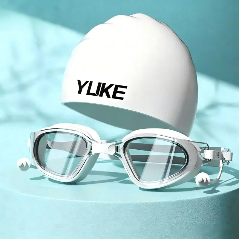 Swimming Goggles Ear Plugs Silicone Swim Cap Anti Fog UV Protection Zpaxo Misty White
