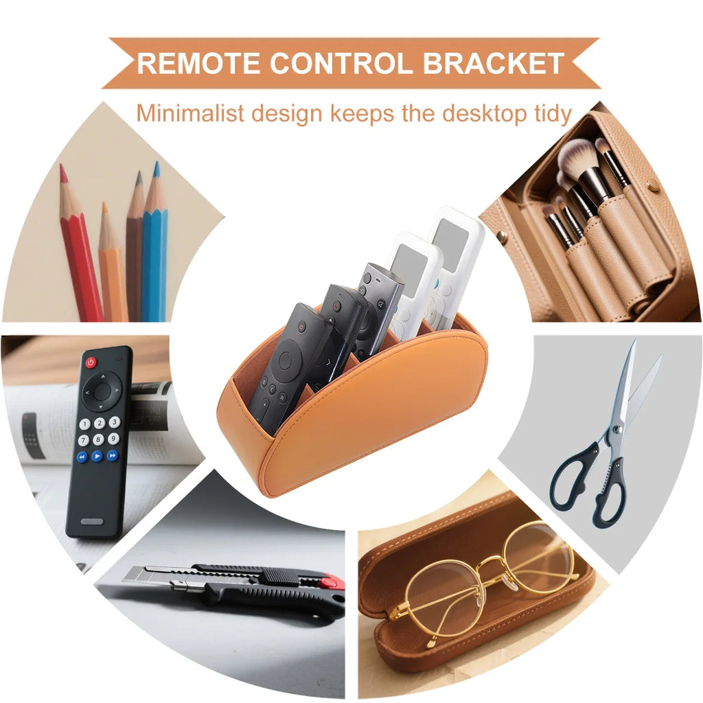 PU Leather Remote Organizer – 5-Compartment Bedside Caddy