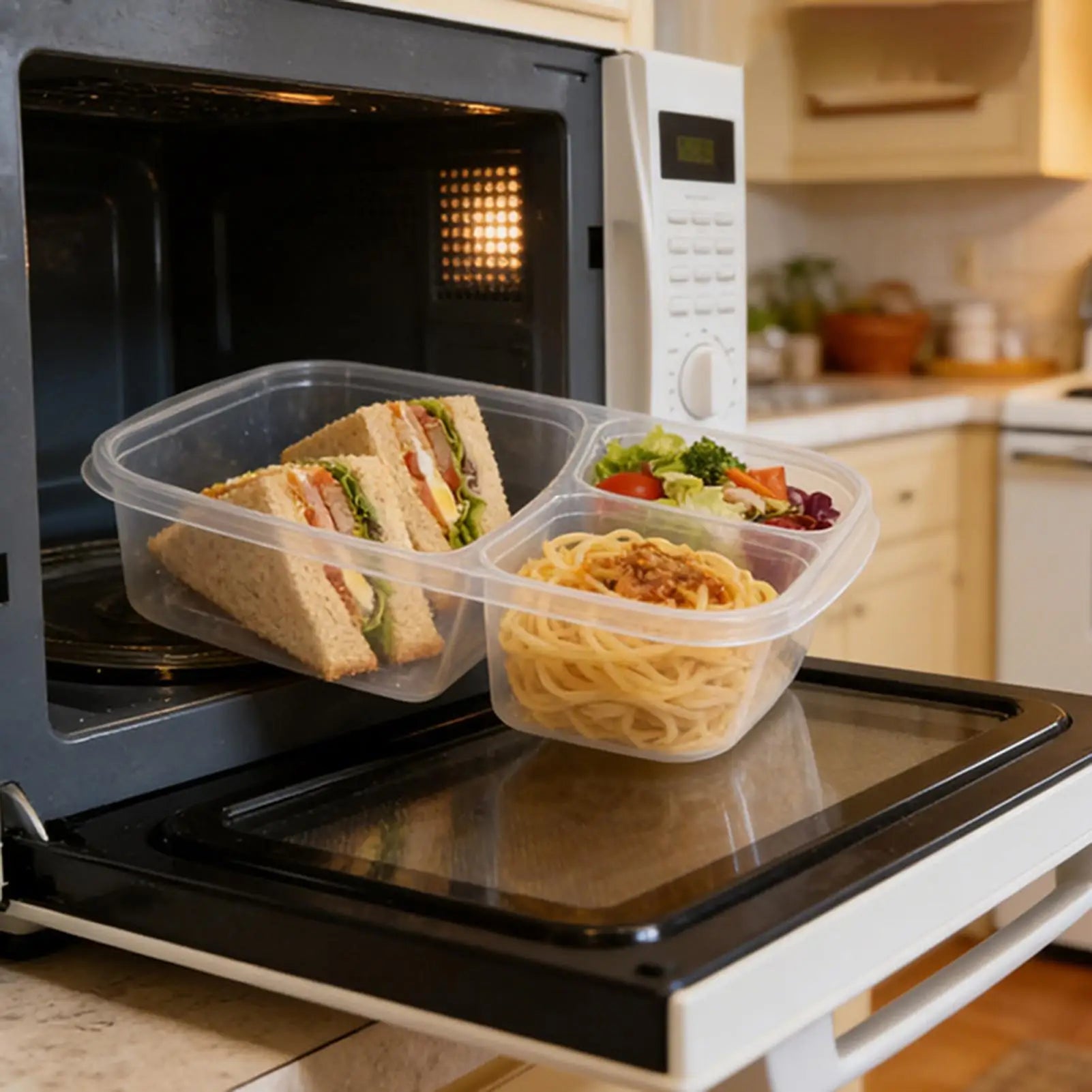 Food Prep Containers 3-Compartment Meal Storage Box School Container