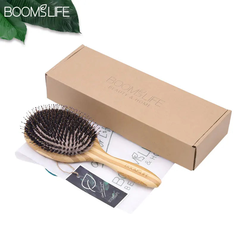 Soft Boar Bristle Hair Brush and Comb For hair Bamboo Hair Brush Massage Hair Combs for Women Hair Beauty Care Salon Tools Zpaxo