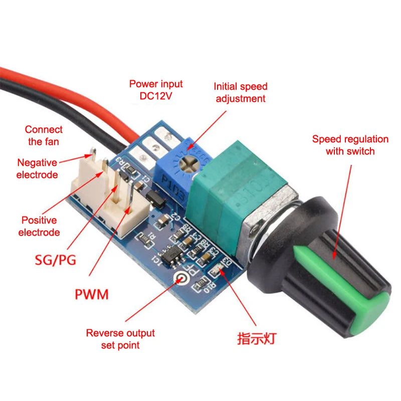 Mini 3A PWM 12V DC Fan Speed Controller – 4-Wire Regulator PWM Speed Controller Zpaxo