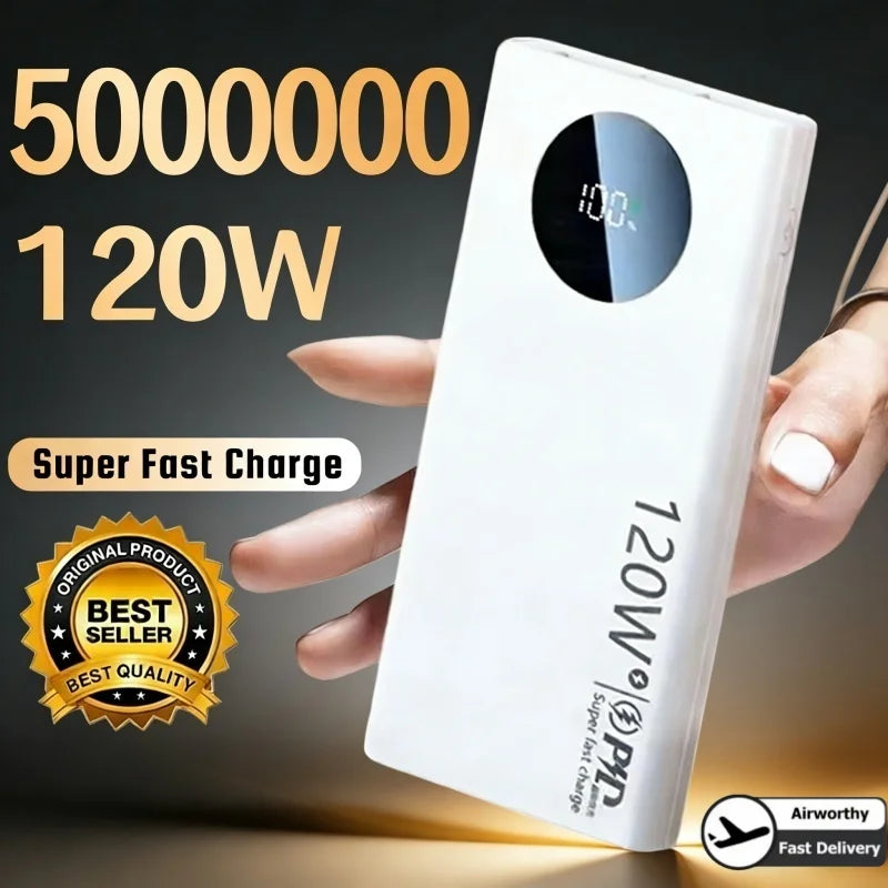 500000mAh Power Bank 120W Super Fast Charging PD20W Dual Way Digital Display Airplane Safe CCC For iPhone Samsung Xiaomi Zpaxo