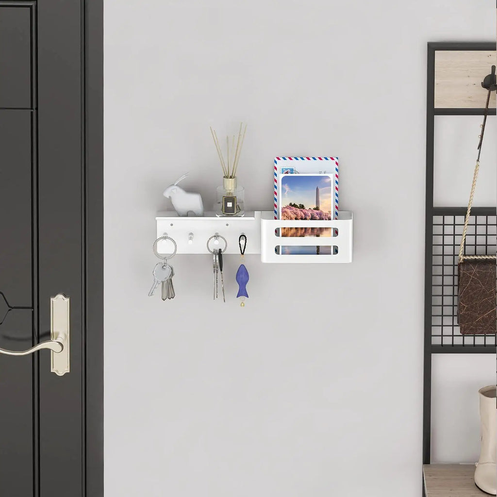 Keys Holder Wall Shelf 4 Hooks Modern Decor Key Mail Entryway Home