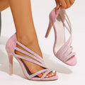 Women's Fish Mouth Open Toe Solid Hollow Out Breathable Heel Sandals Zpaxo Pink 37