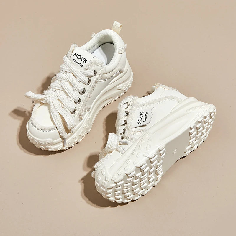 Women's Platform Chunky Sneakers Lace Up Design Sport Tag Detail Two Zpaxo