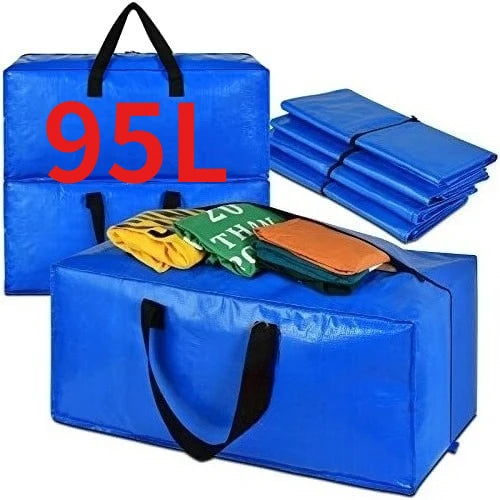 95L Large Capacity Foldable Storage Moving Bag Bluezip-up Hand Woven Packaging Bag Customizable Oval Shape Home Goods Zpaxo