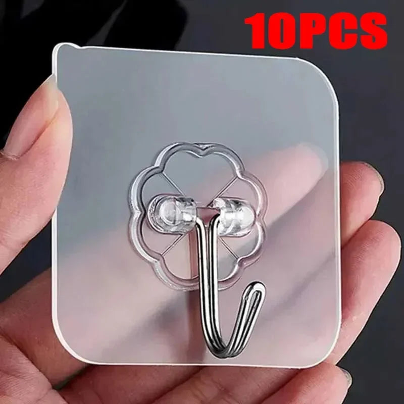 100Pcs Transparent Self Adhesive Wall Hooks Multi-Purpose Wall Hook Key Holder Towel Holder For Kitchen Bathroom Accessories Zpaxo Transparent-10pcs