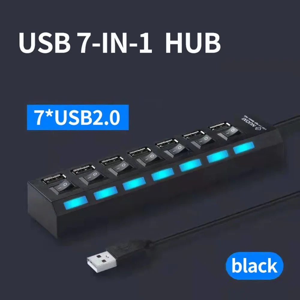 USB 2 0 Hub Multi Splitter Use Power Adapter 7 Port Multiple Expander Zpaxo 7usb black
